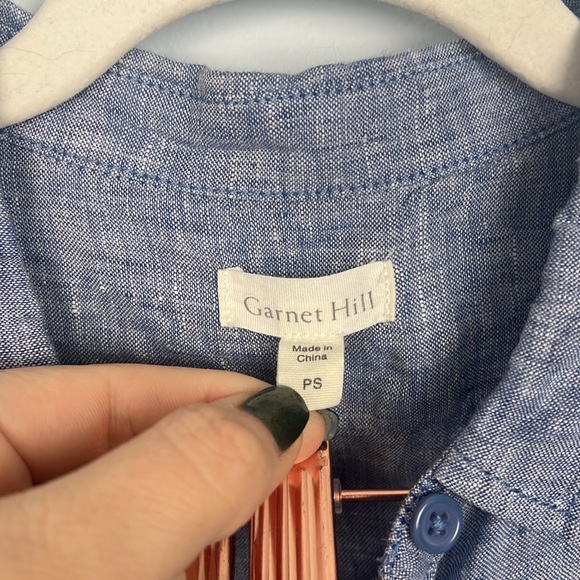 Garnet hill 100% linen small longline button down top - Picture 2 of 8